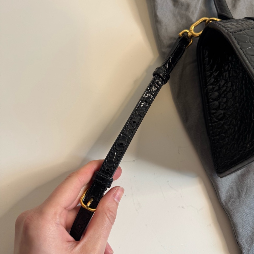 Balenciaga Hourglass Small Black Croc-Embossed Handbag - Picture 12 of 17